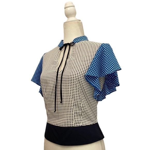 Katherine Kidd Polka Dot Flutter Sleeve Open back Blouse Top - Picture 3 of 13